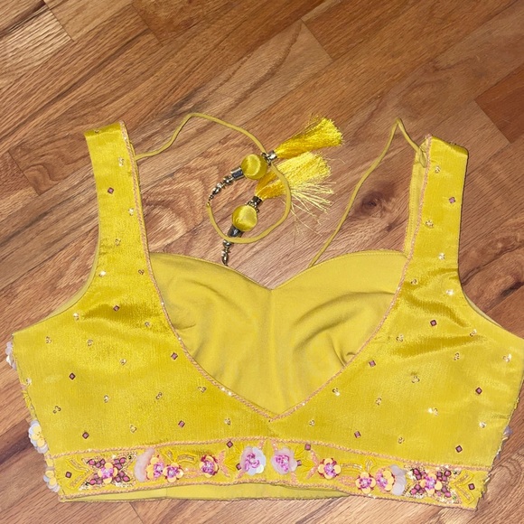 House of Indya floral tie dye yellow haldi embellished lehenga set - Picture 9 of 13